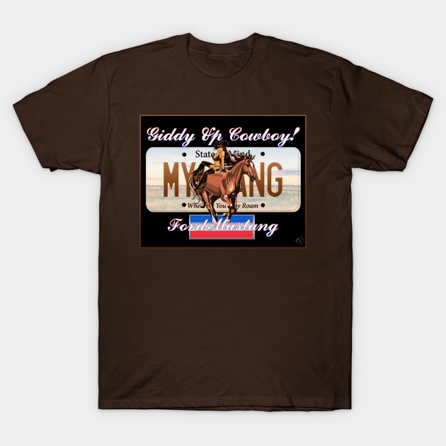 Mustang Pin Up Design- Anywhere Version T-Shirt by Sean Damien